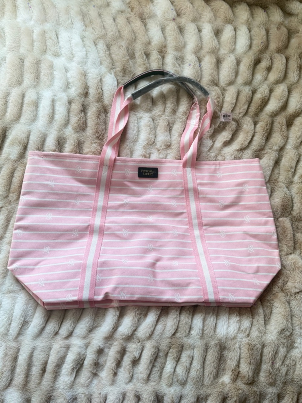 Victoria's Secret Pink & White Striped Canvas Tote